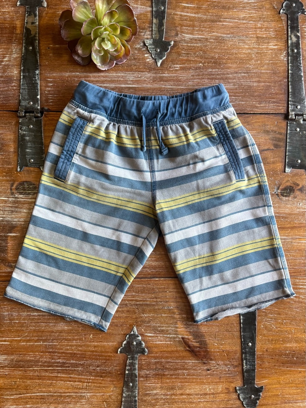 Tea Collection Blue, Gray and Yellow Striped Knit Shorts